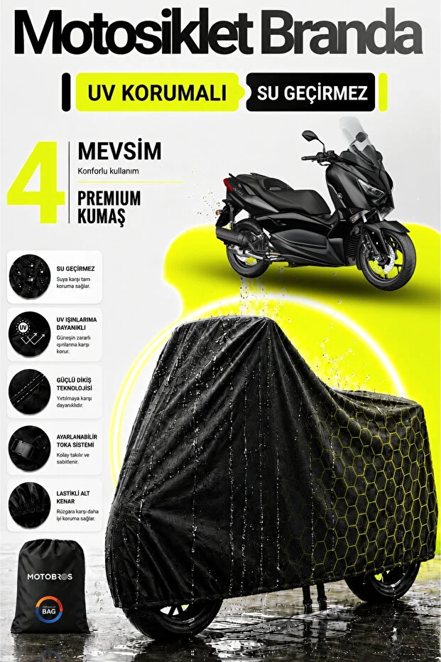Motosiklet Branda Yamaha Xmax Siyah Su Geçirmez Dayanıklı (EN KALIN) Kumaş Ömürlük Kullanım